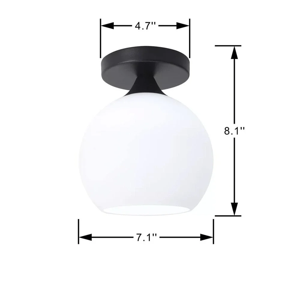 Black‎ Semi Flush Mount Ceiling Light Fixture with White Glass Globe Shade